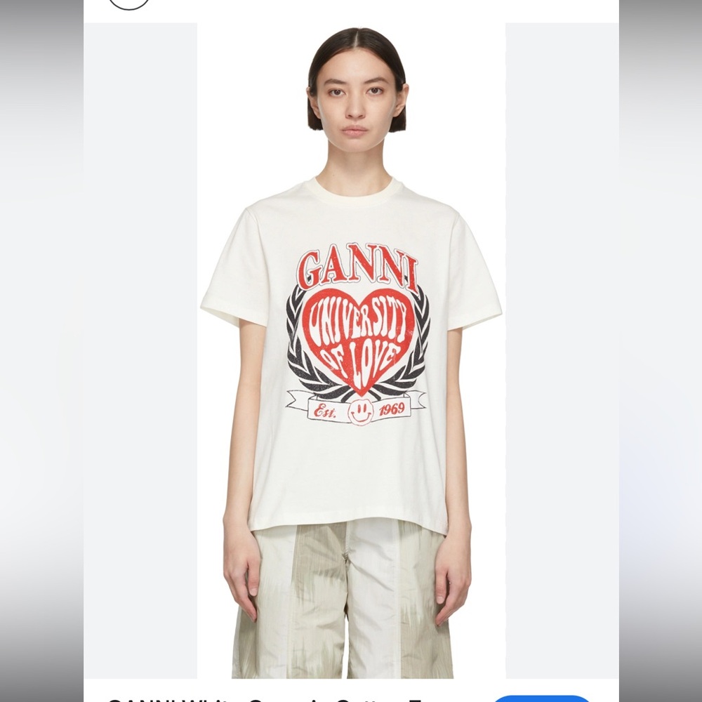 Ganni Organic Cotton White Tee XS
